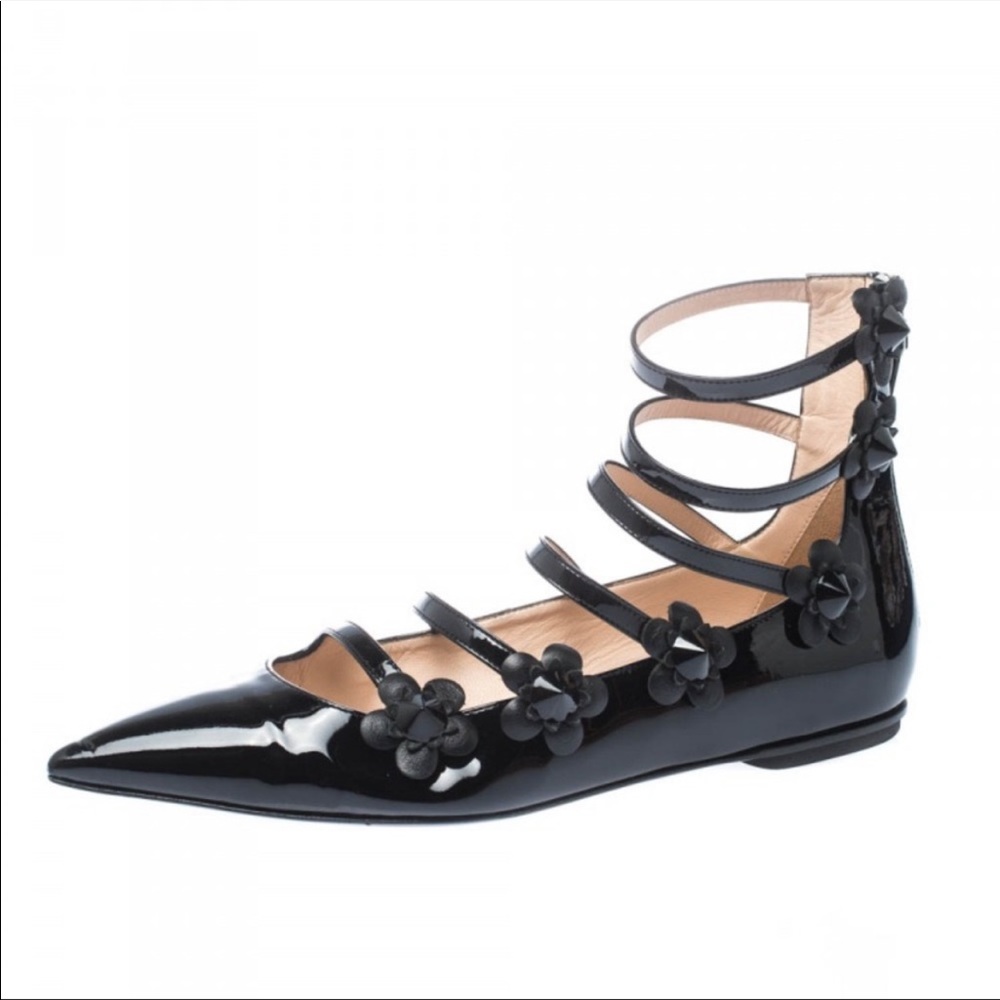 FENDI Flowerland Black Patent Pointed Leather Shoes 🖤